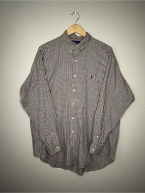 Vintage Ralph Lauren Blake Reddish Blue Check Long Sleeve Button-Down Mens L